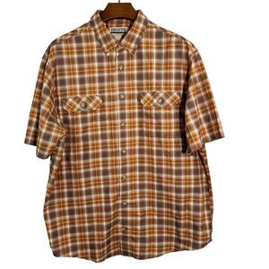 DULUTH TRADING CO Brown Orange Check Plaid Short Sleeve Button Up XLT‎ Tall
